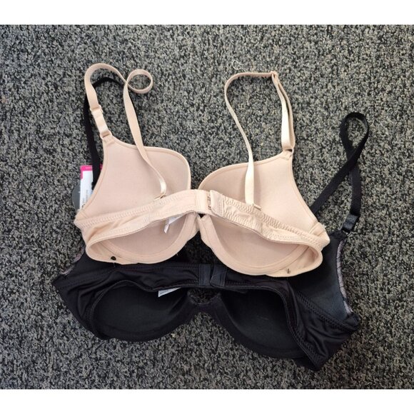 2-Pack Lightly Lined T-Shirt Bras In Black & Nude With Adjustable Straps & Lace - Picture 9 of 9